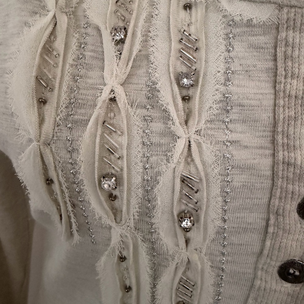 Boho Women's Long Sleeve Embellished Henley Top - Cream - Picture 3 of 7